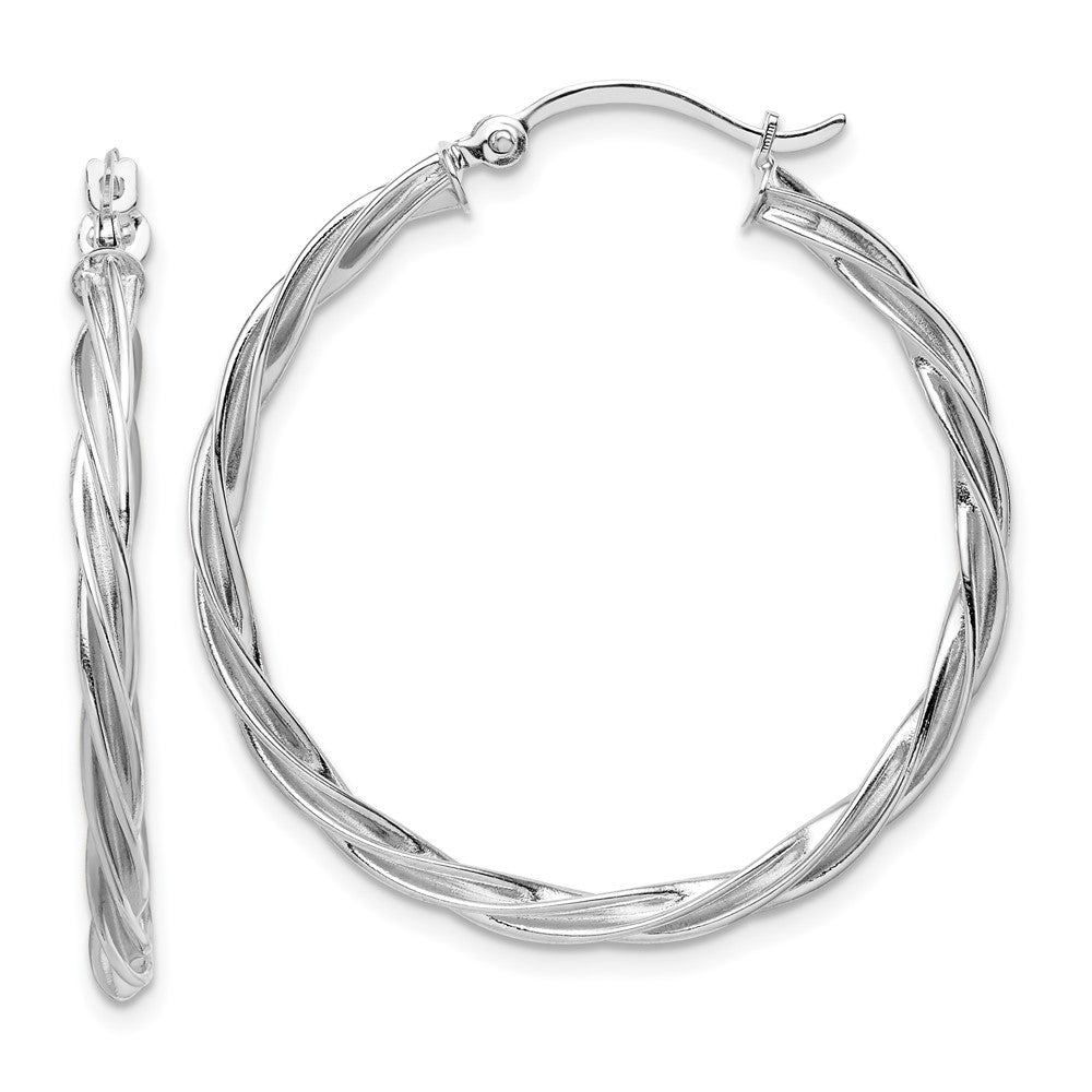 14k White Gold 32 mm Twisted Hoop Earrings (2.94 grams)