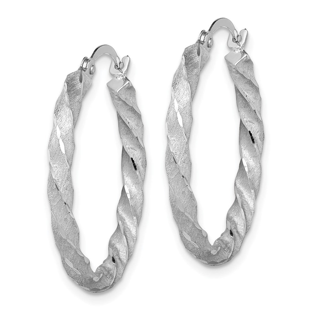 14k White Gold 25 mm Twisted Satin Diamond-Cut Hoop Earrings (1.64 grams)