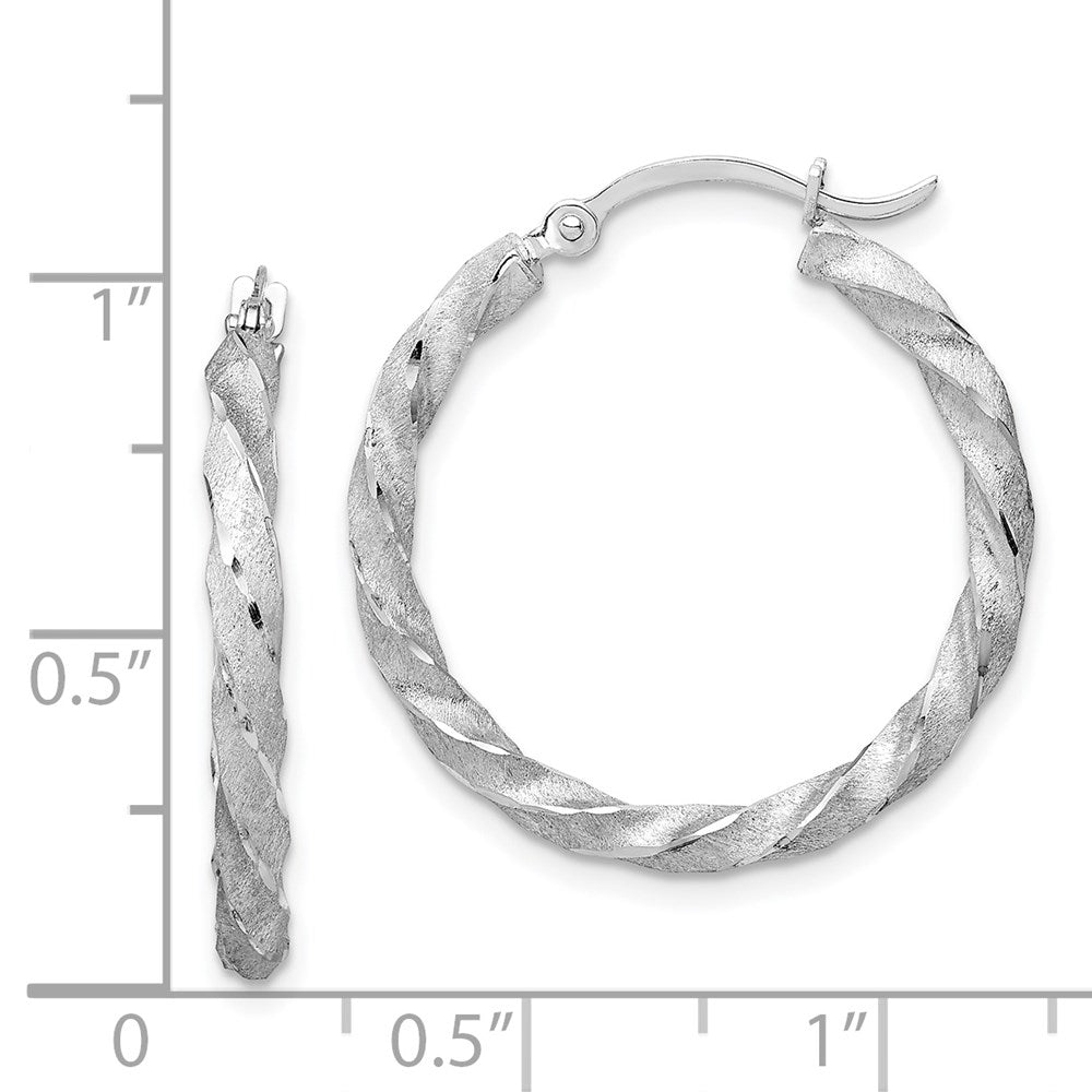14k White Gold 25 mm Twisted Satin Diamond-Cut Hoop Earrings (1.64 grams)