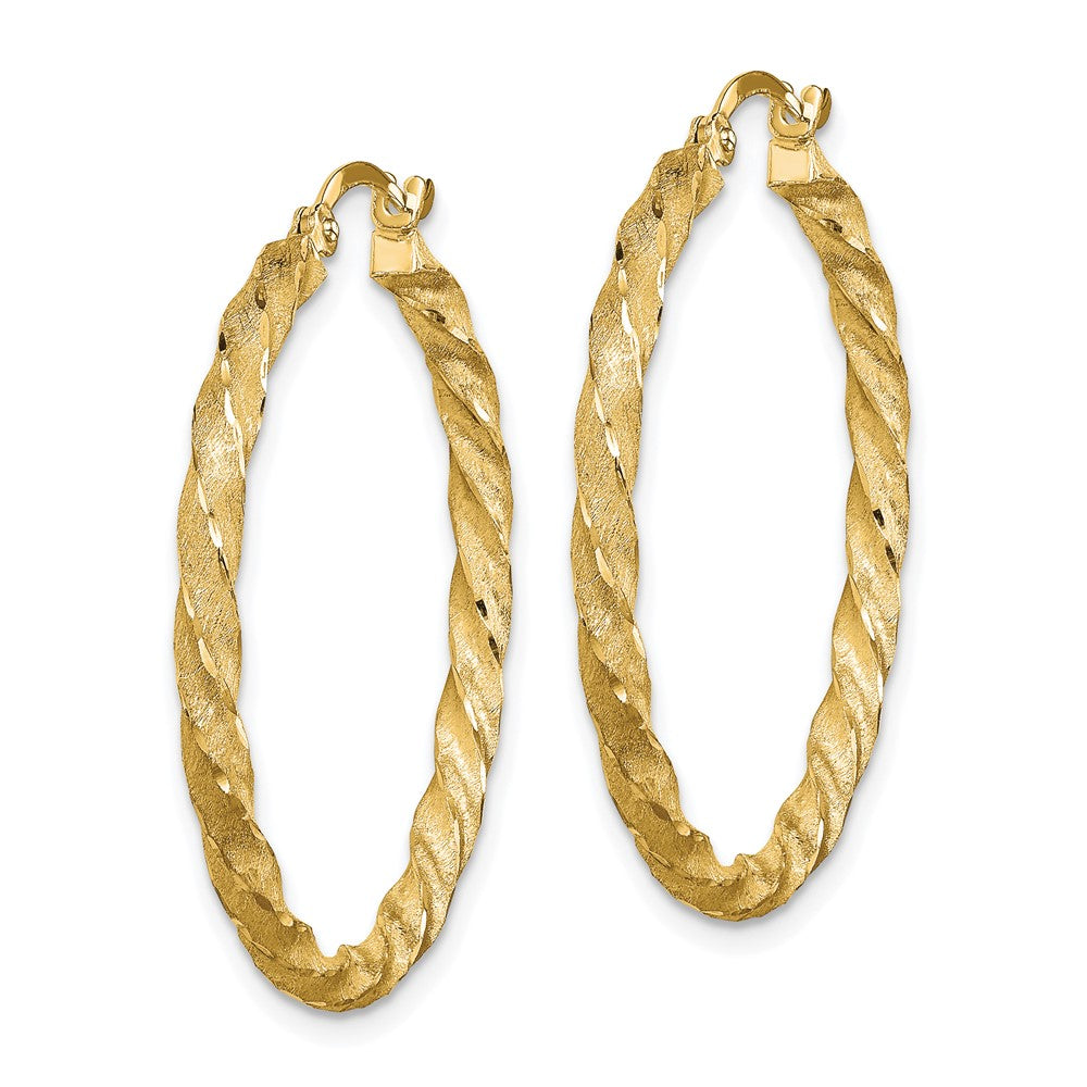 14k Yellow Gold 32.25 mm Twisted Satin Diamond-Cut Hoop Earrings (2.27 grams)