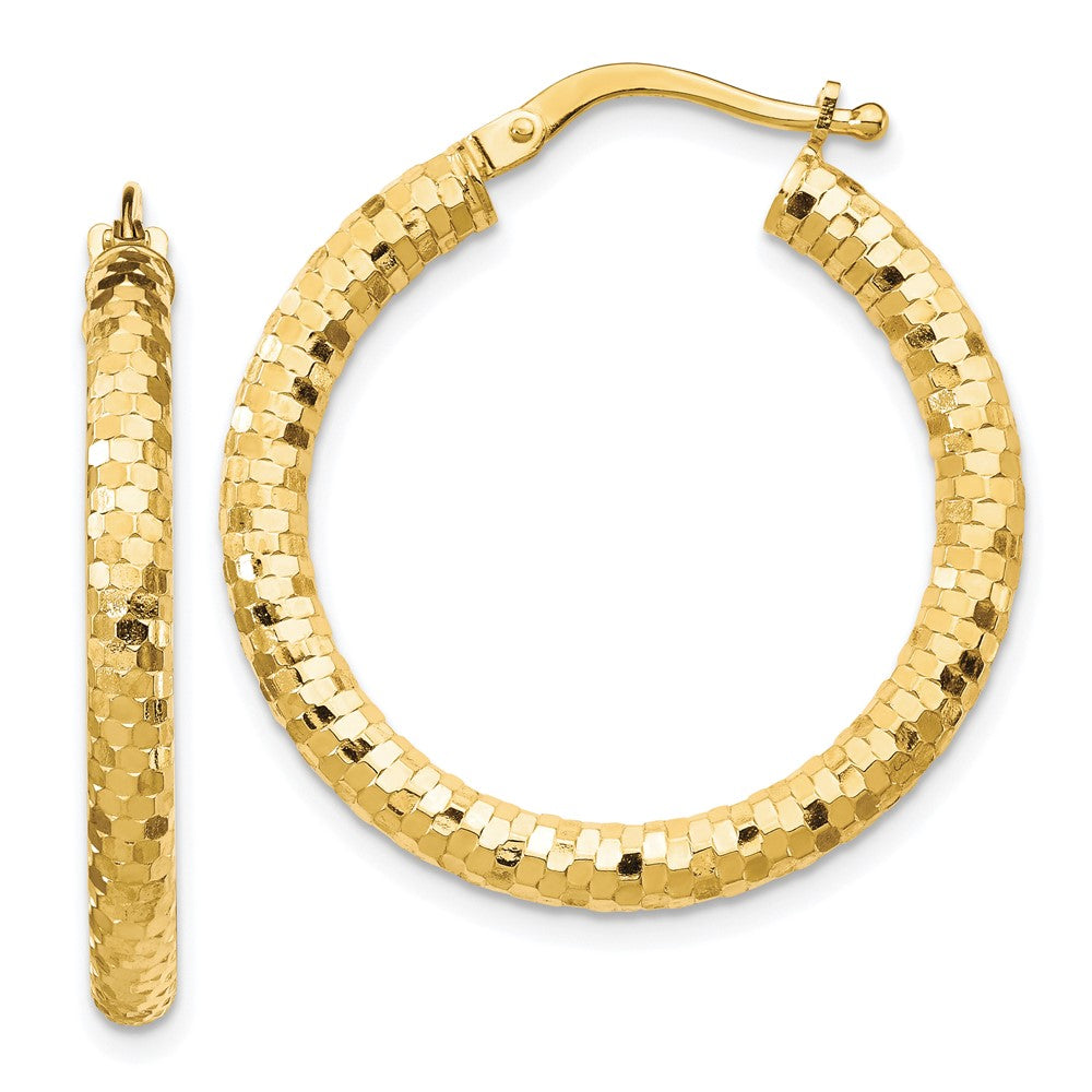 14k Yellow Gold 26.91 mm Diamond-cut Hoop Earrings (2.41 grams)