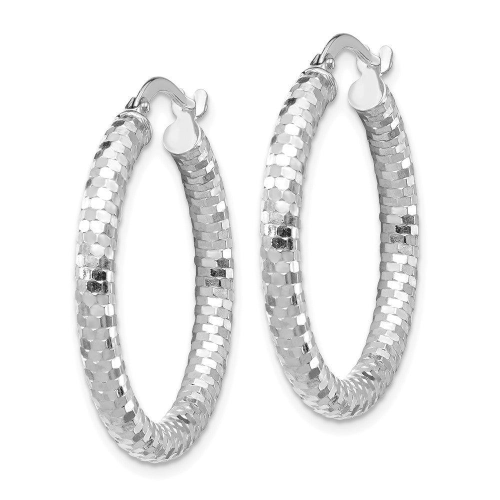 14k White Gold 27 mm Diamond-cut Hoop Earrings (2.84 grams)