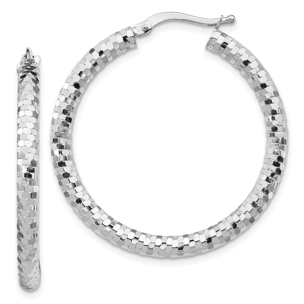 14k White Gold 32 mm Diamond-cut Hoop Earrings (2.89 grams)