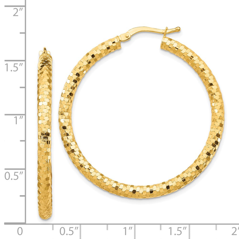 14k Yellow Gold 38 mm Diamond-cut Hoop Earrings (3.95 grams)