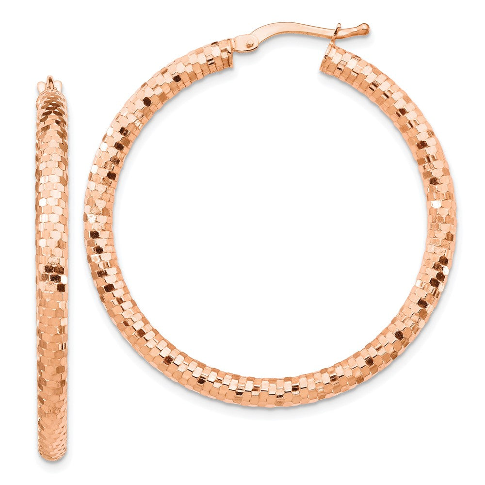 14k Rose Gold 38 mm Diamond-cut Hoop Earrings (3.98 grams)
