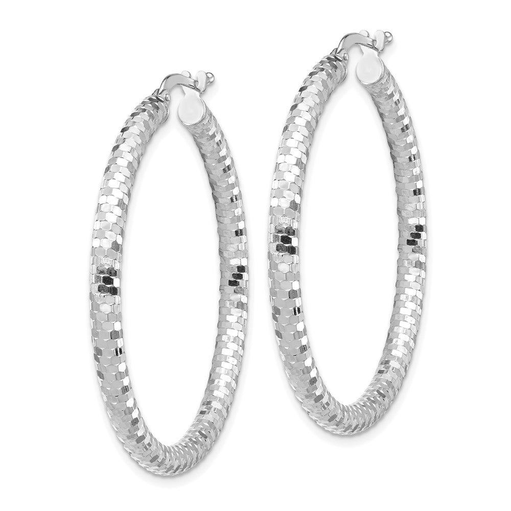 14k White Gold 38 mm Diamond-cut Hoop Earrings (3.63 grams)