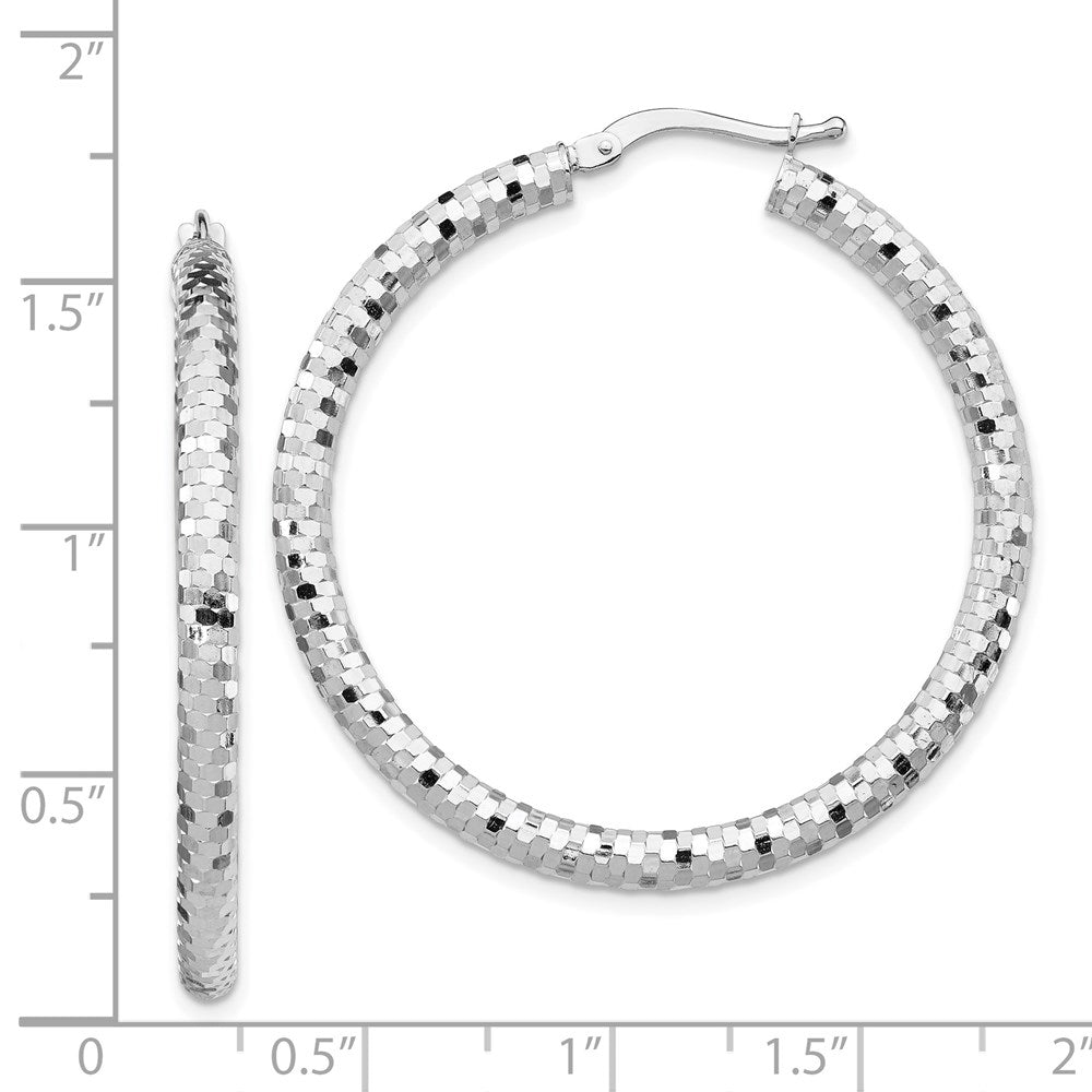 14k White Gold 38 mm Diamond-cut Hoop Earrings (3.63 grams)