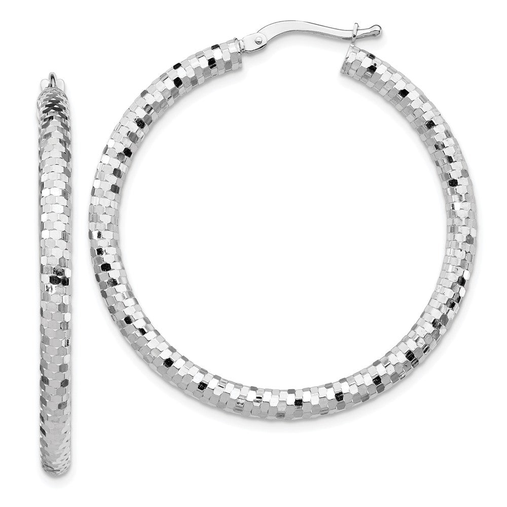 14k White Gold 38 mm Diamond-cut Hoop Earrings (3.63 grams)
