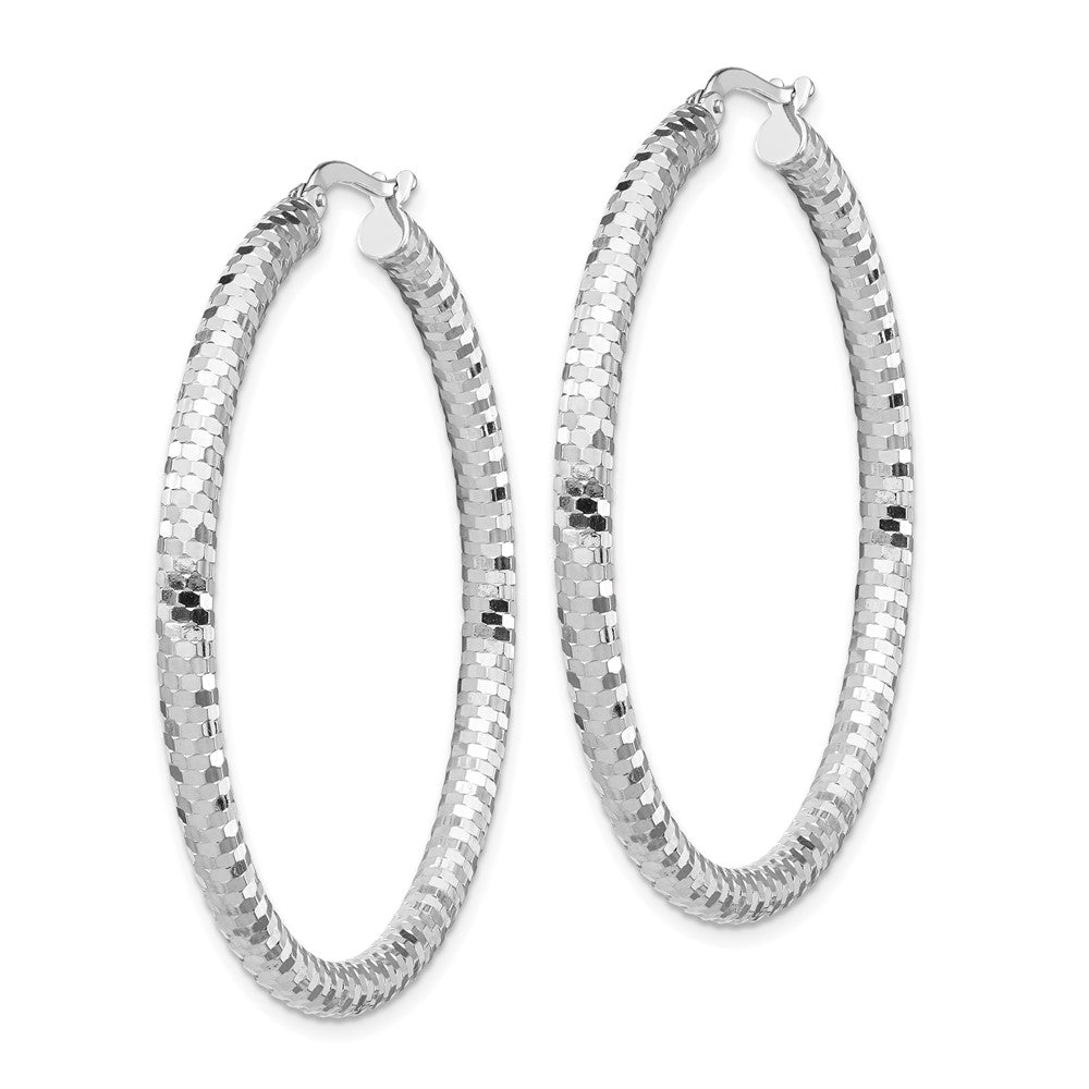 14k White Gold 35 mm Diamond-cut Hoop Earrings (4.41 grams)