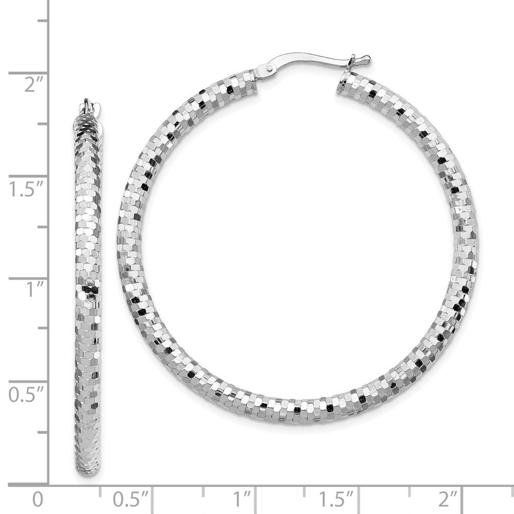 14k White Gold 35 mm Diamond-cut Hoop Earrings (4.41 grams)