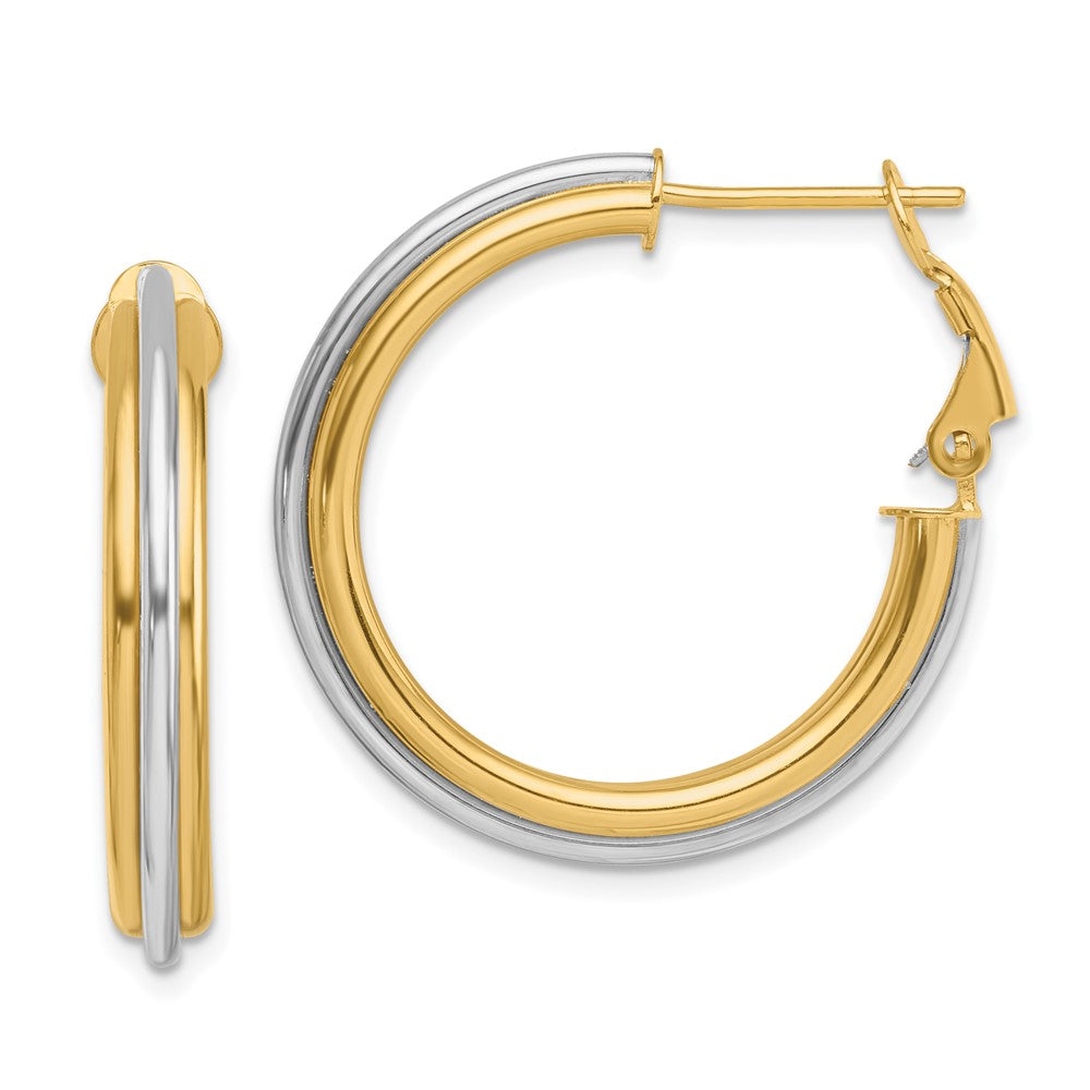 14k Two-tone 28 mm Polished Omega Back Hoop Earrings (4.39 grams)