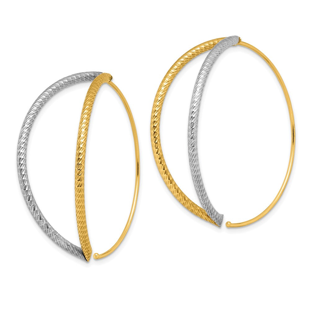 14k Yellow & Rhodium 41 mm Large Diamond-Cut Dangle Threader Earrings (3.01 grams)