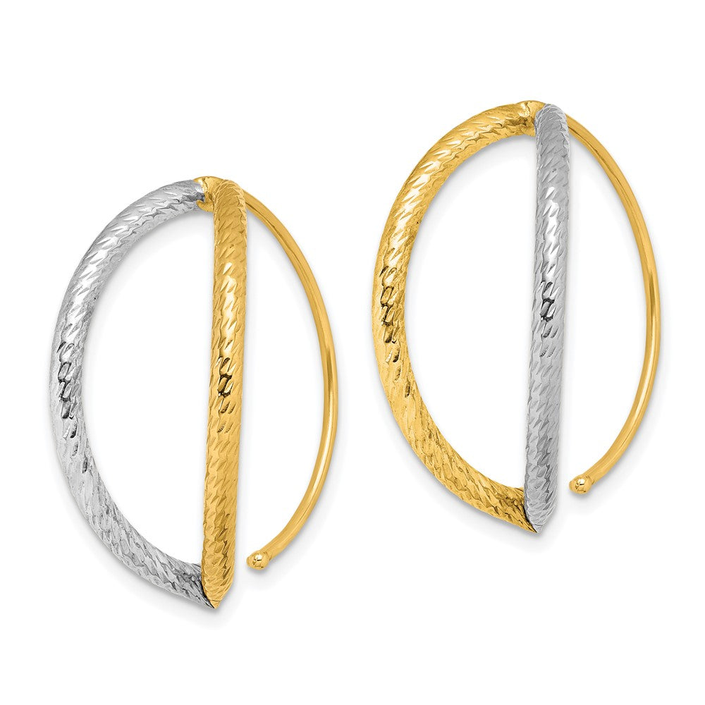 14k Yellow & Rhodium 24.5 mm Diamond-Cut Dangle Threader Earrings (1.74 grams)