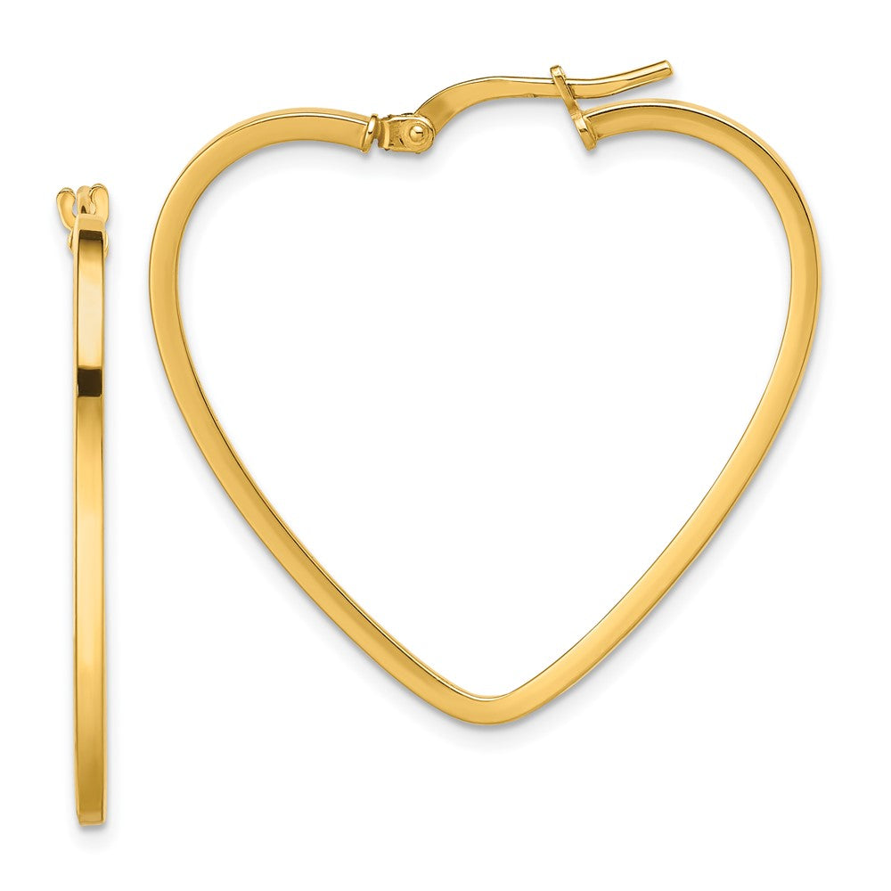 14k Yellow Gold 30.8 mm Polished Heart Hoop Earrings (1.51 grams)