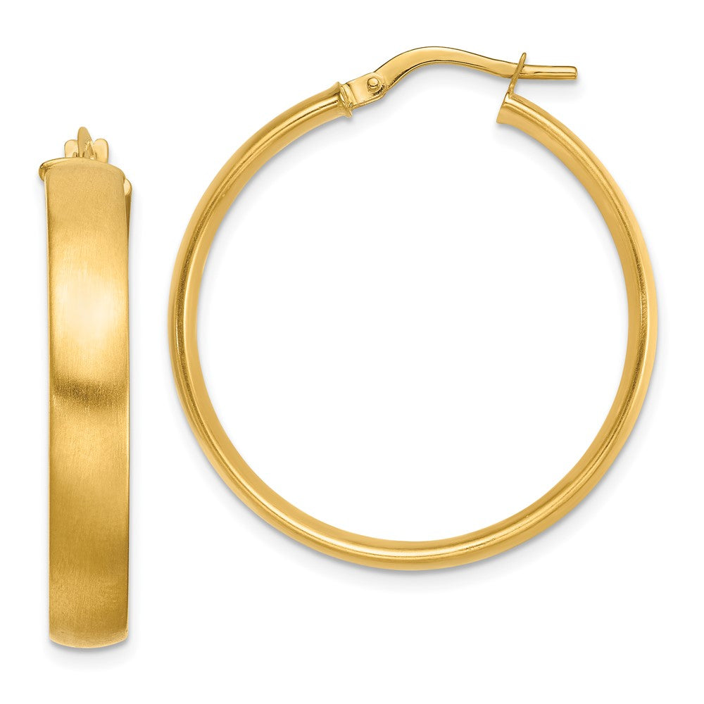 14k Yellow Gold 5 mm Satin Hoop Earrings (3.3 grams)