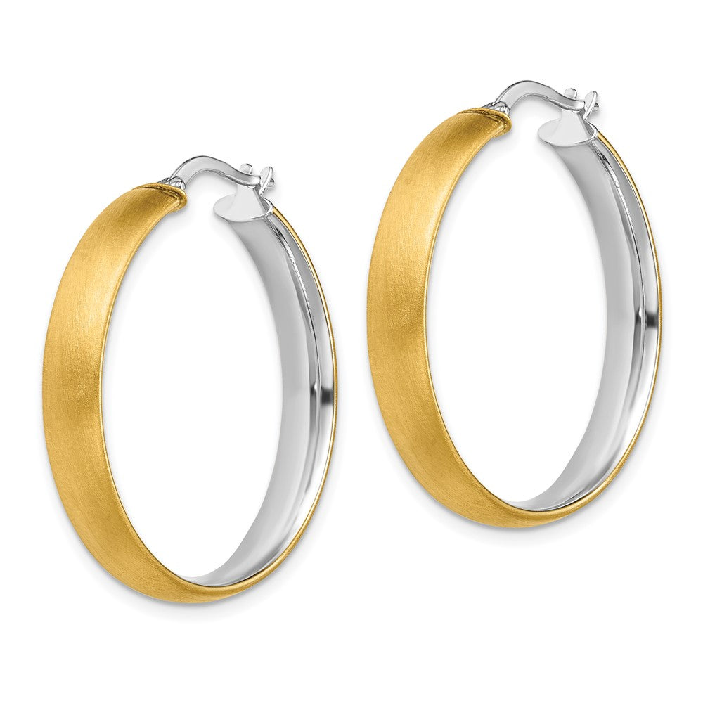 14k Yellow & Rhodium 31 mm Polished & Satin Hoop Earrings (3.11 grams)