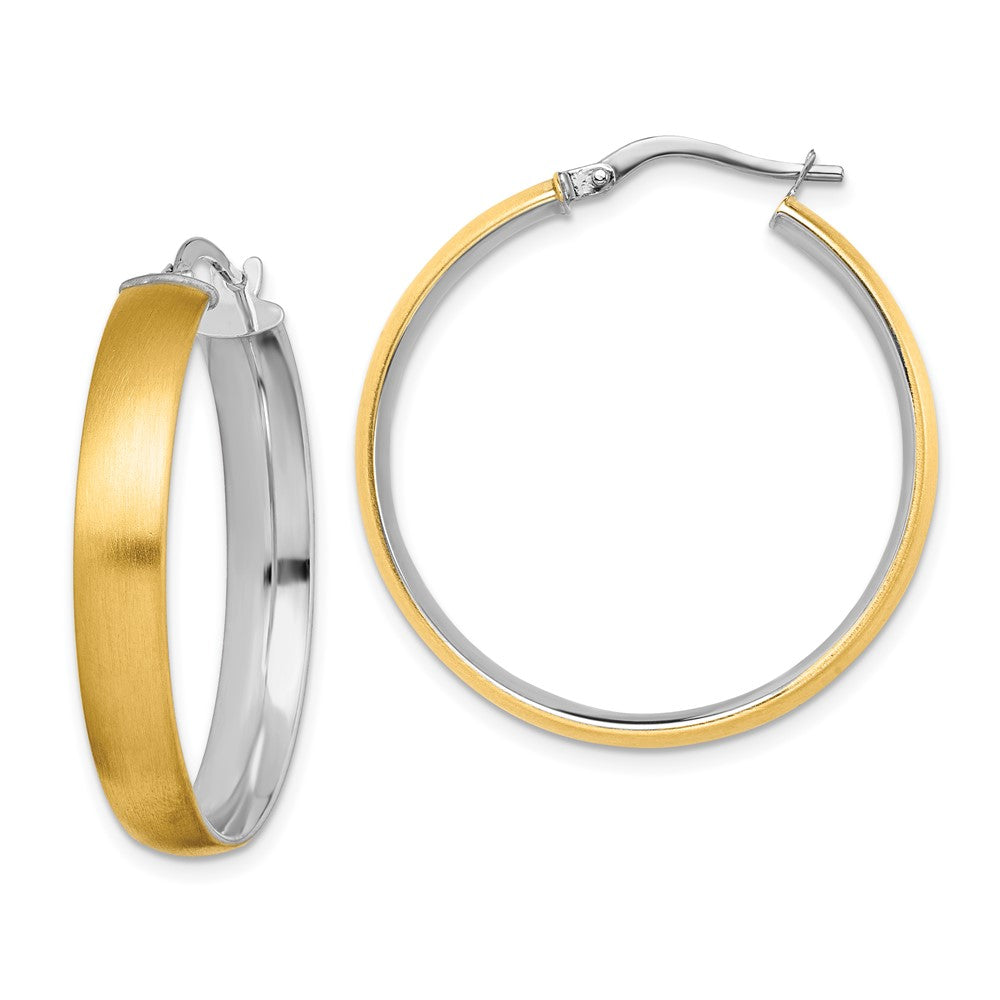 14k Yellow & Rhodium 31 mm Polished & Satin Hoop Earrings (3.11 grams)