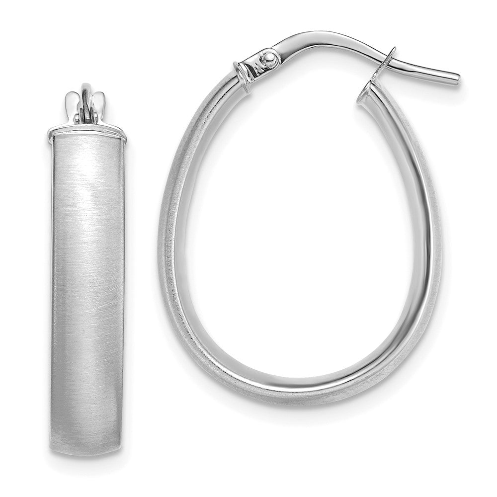 14k White Gold 18.25 mm Satin Teardrop Hoop Earrings (2.19 grams)