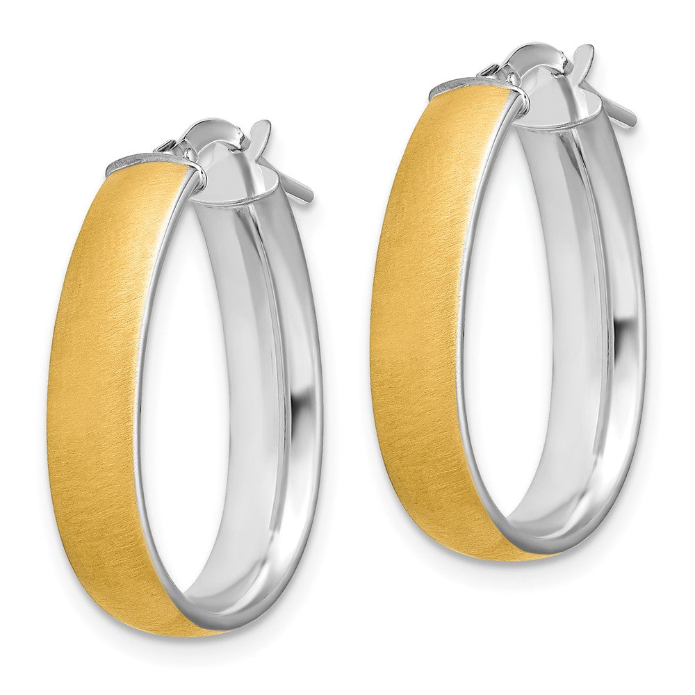 14k Yellow & Rhodium 18.25 mm Satin and Polished Teardrop Hoop Earrings (2.09 grams)