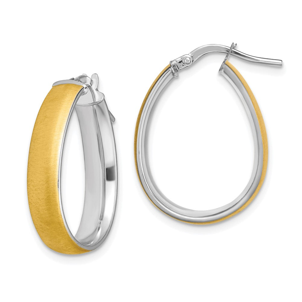 14k Yellow & Rhodium 18.25 mm Satin and Polished Teardrop Hoop Earrings (2.09 grams)