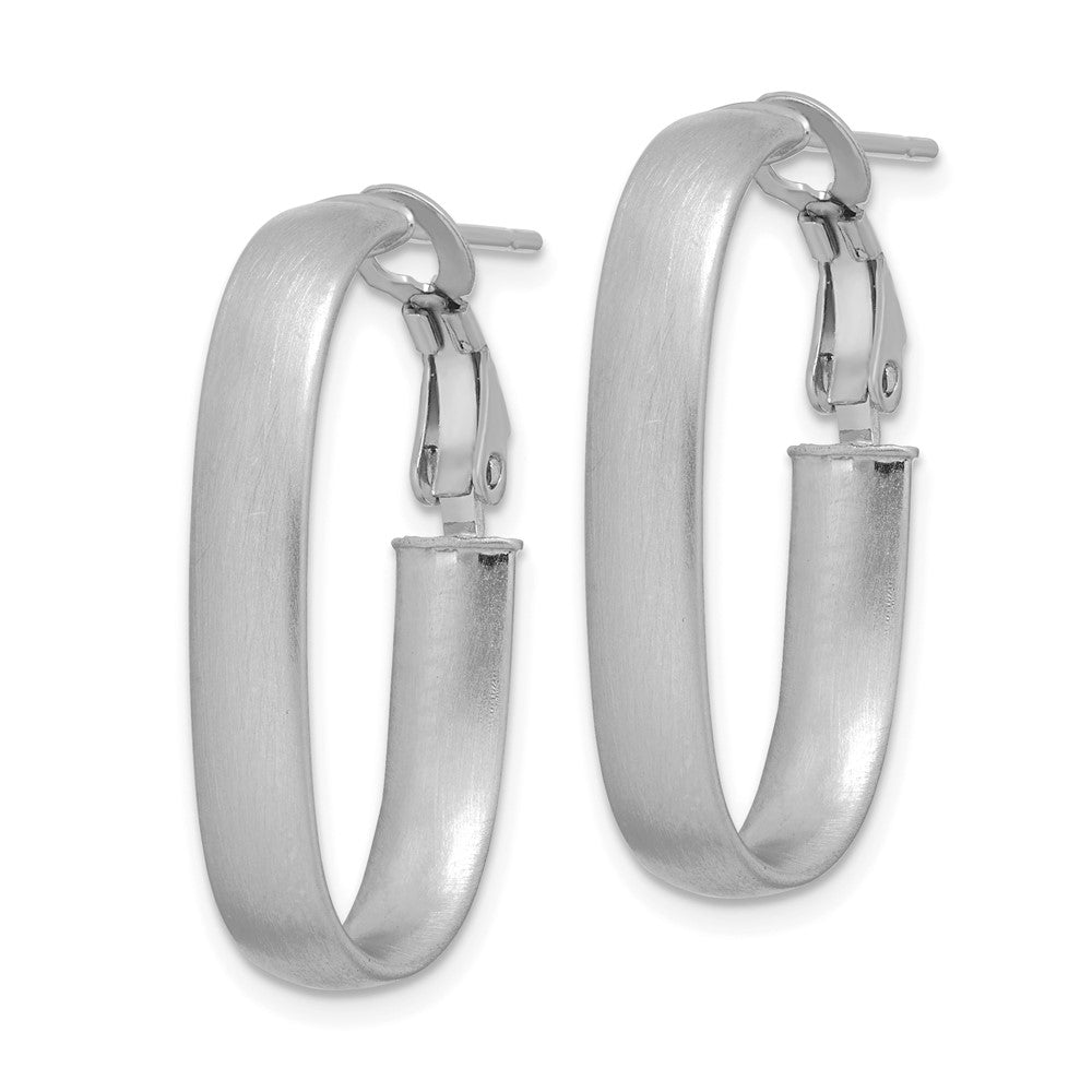 14k White Gold 15.7 mm Satin Oval Omega Back Hoop Earrings (2.86 grams)