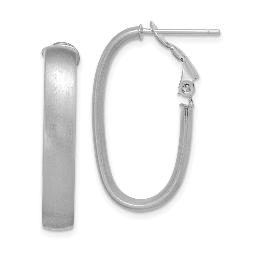 14k White Gold 15.7 mm Satin Oval Omega Back Hoop Earrings (2.86 grams)