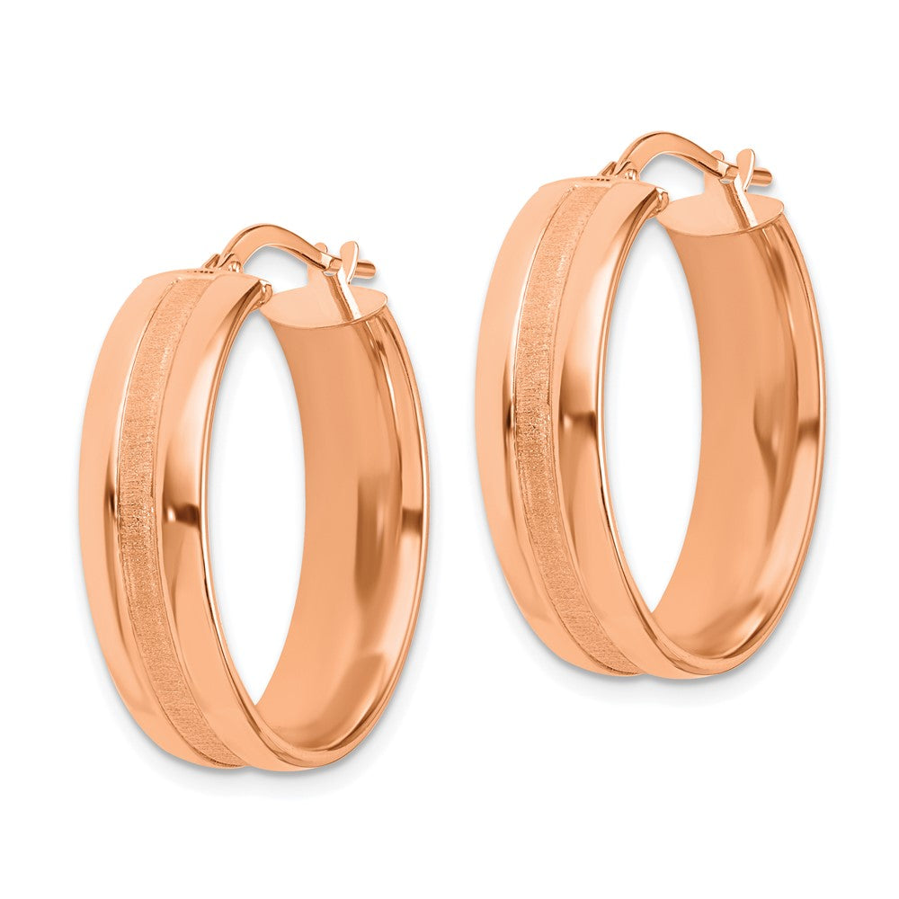 14k Rose Gold 25 mm Satin and Polished Hoop Earrings (3.15 grams)