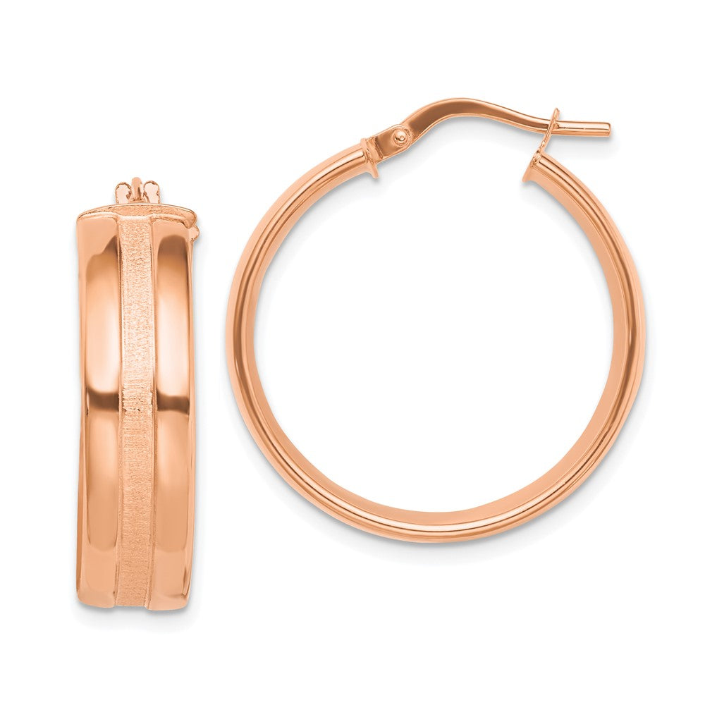 14k Rose Gold 25 mm Satin and Polished Hoop Earrings (3.15 grams)