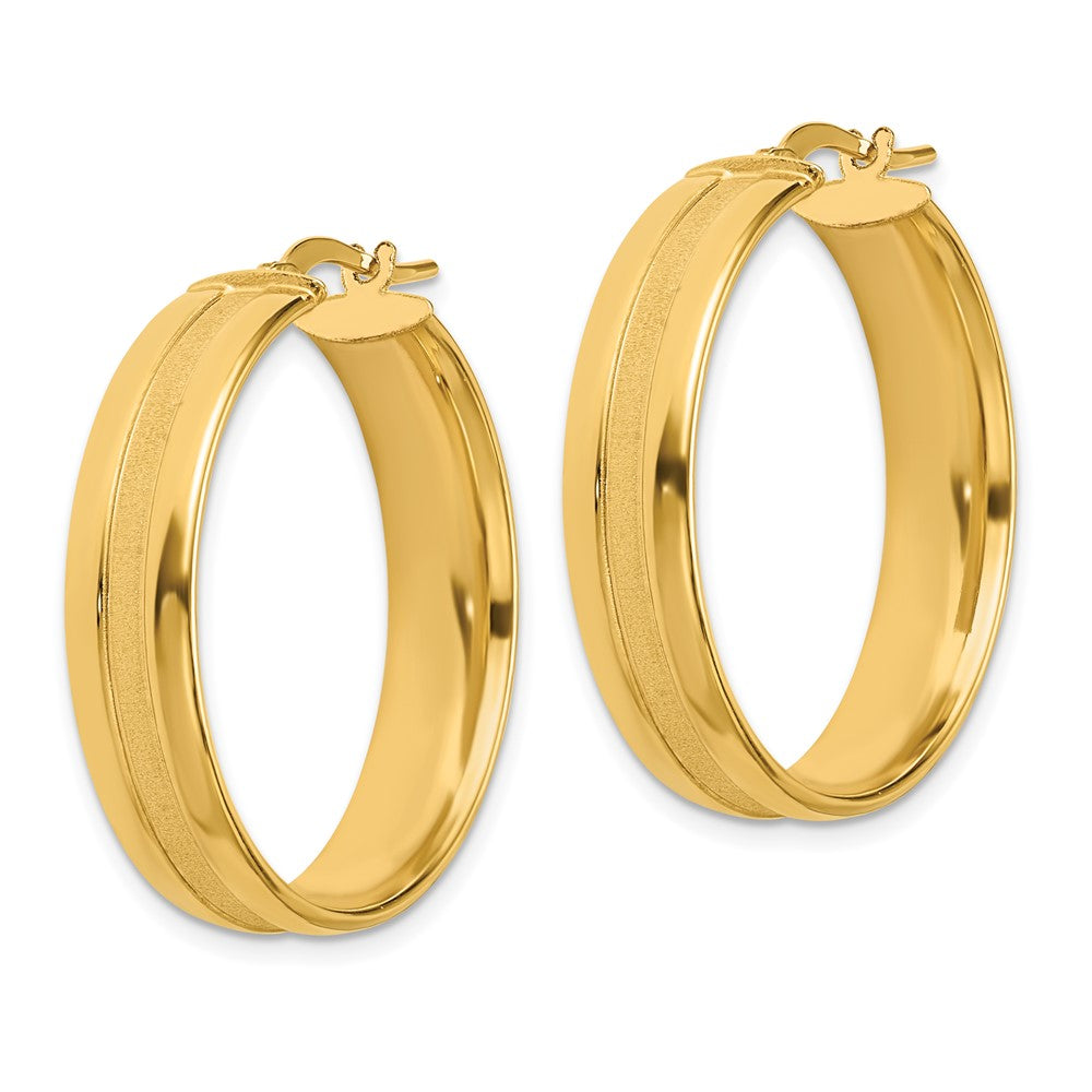 14k Yellow Gold 30 mm Satin and Polished Hoop Earrings (4.08 grams)