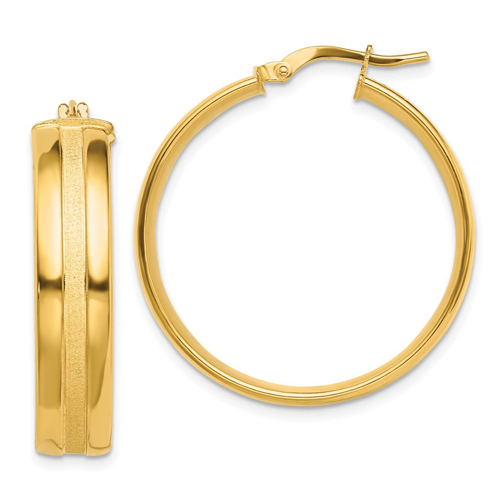 14k Yellow Gold 30 mm Satin and Polished Hoop Earrings (4.08 grams)