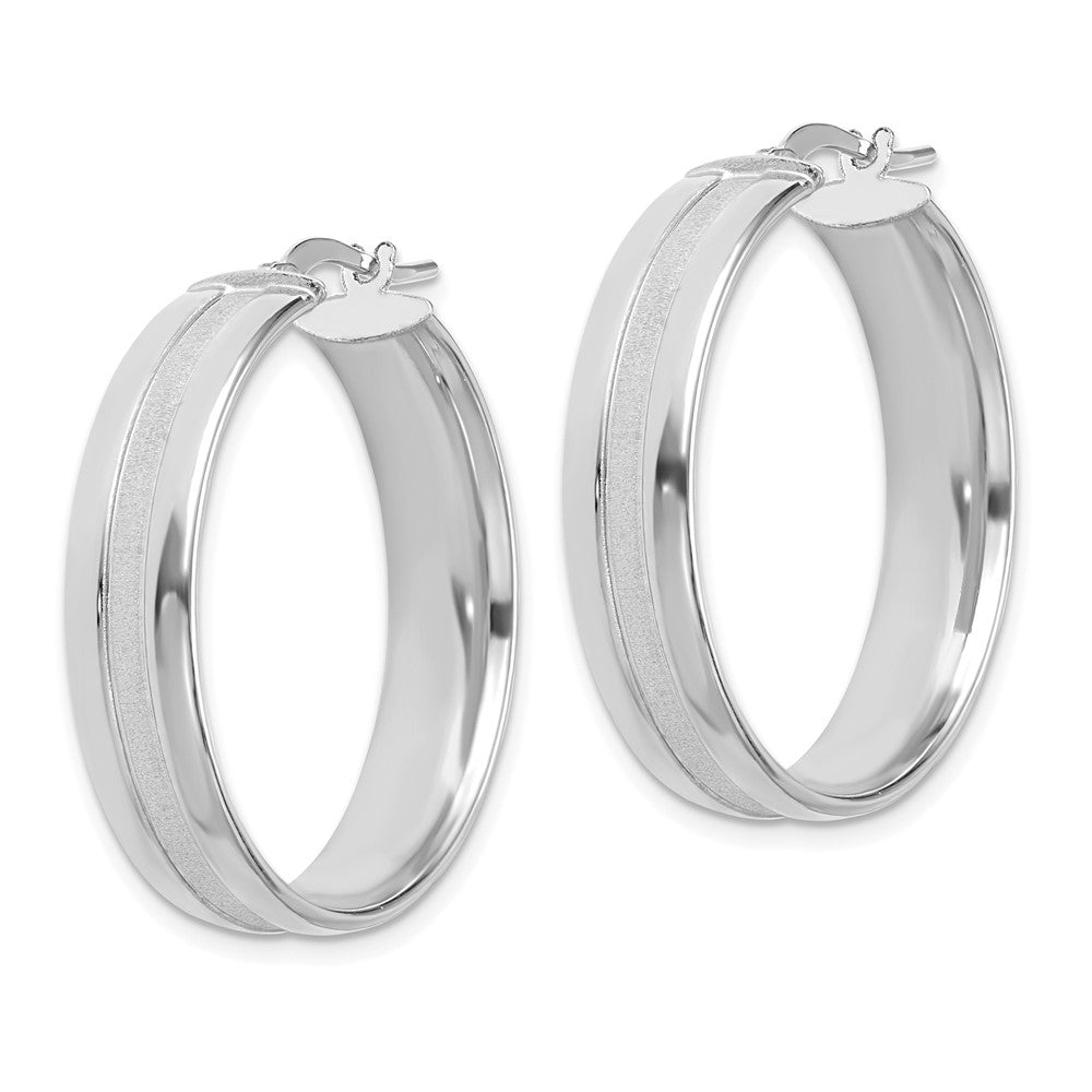 14k White Gold 30 mm Satin and Polished Hoop Earrings (4.4 grams)