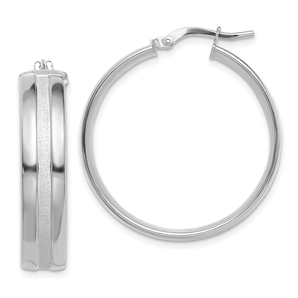 14k White Gold 30 mm Satin and Polished Hoop Earrings (4.4 grams)
