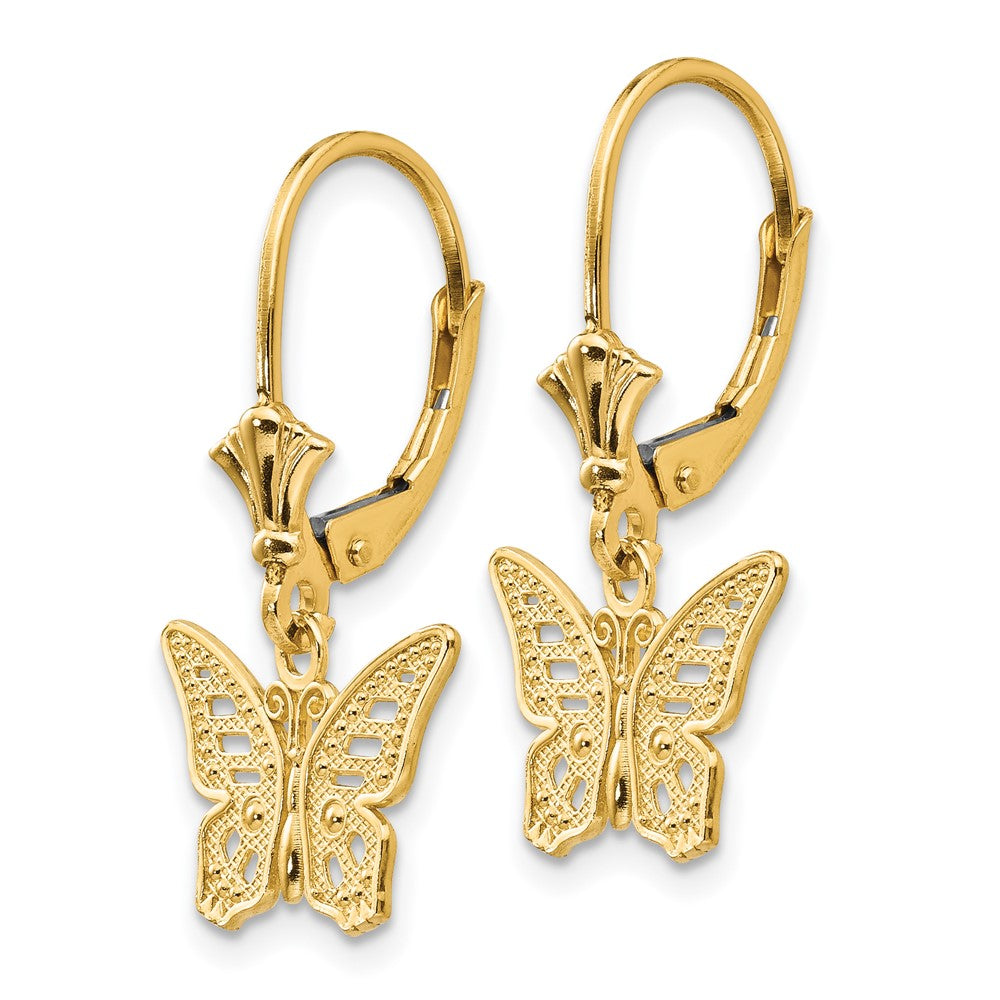 14K Cut-out Butterfly Dangle Leverback Earrings (1.59 grams)