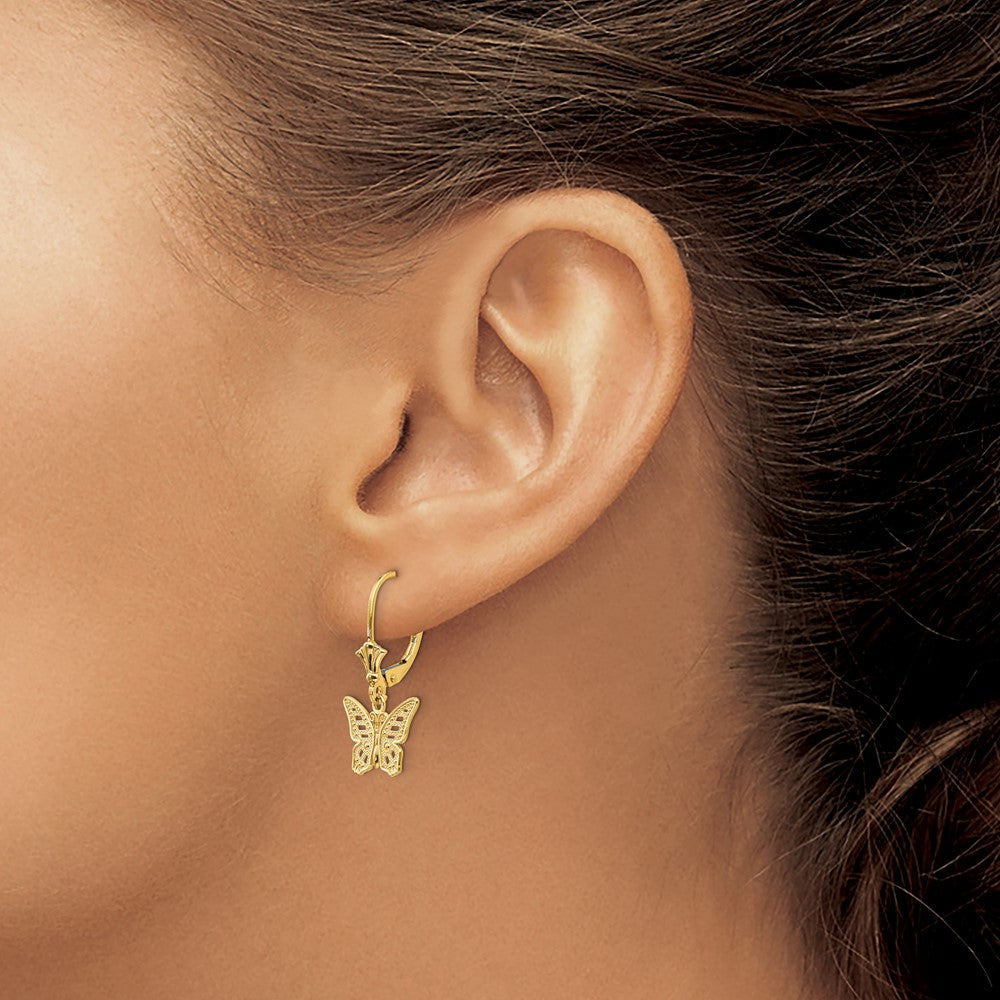 14K Cut-out Butterfly Dangle Leverback Earrings (1.59 grams)