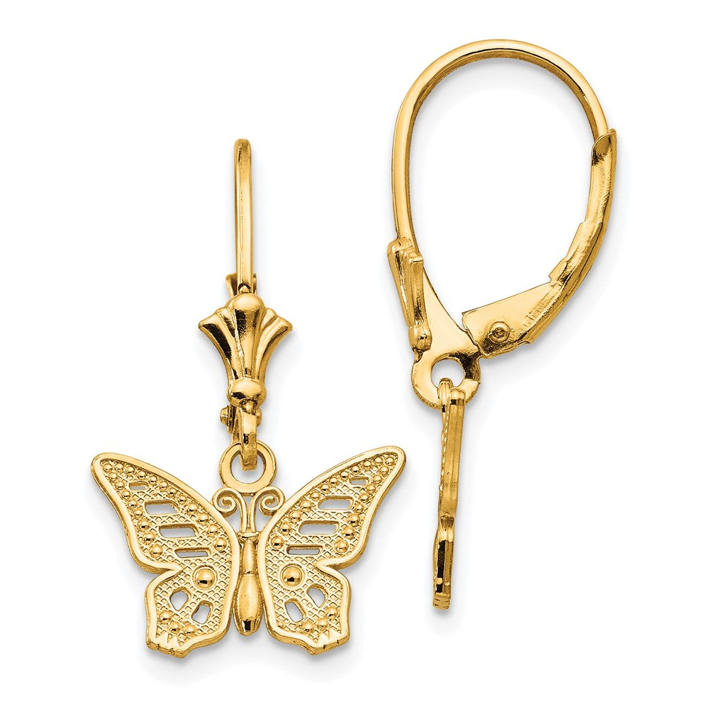 14K Cut-out Butterfly Dangle Leverback Earrings (1.59 grams)