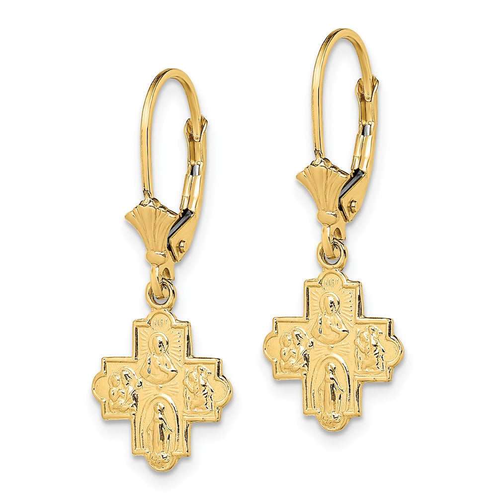 14k Yellow Gold 11.2 mm Small 4-Way Medal Cross Leverback Earrings (2.07 grams)