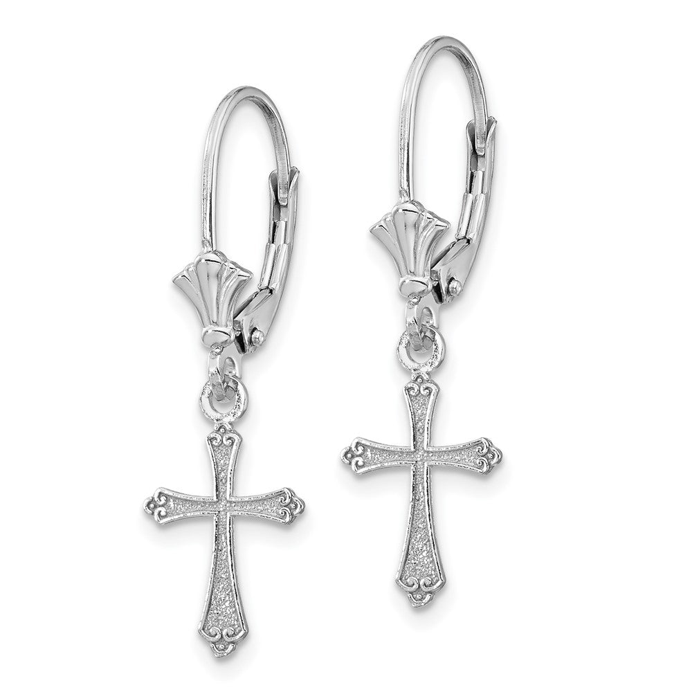 14k White Gold 8.95 mm Cross Leverback Earrings (0.97 grams)