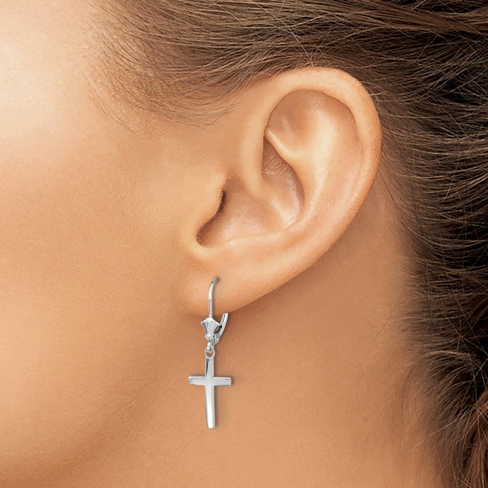 14k White Gold 10.5 mm Polished Cross Leverback Earrings (1.89 grams)