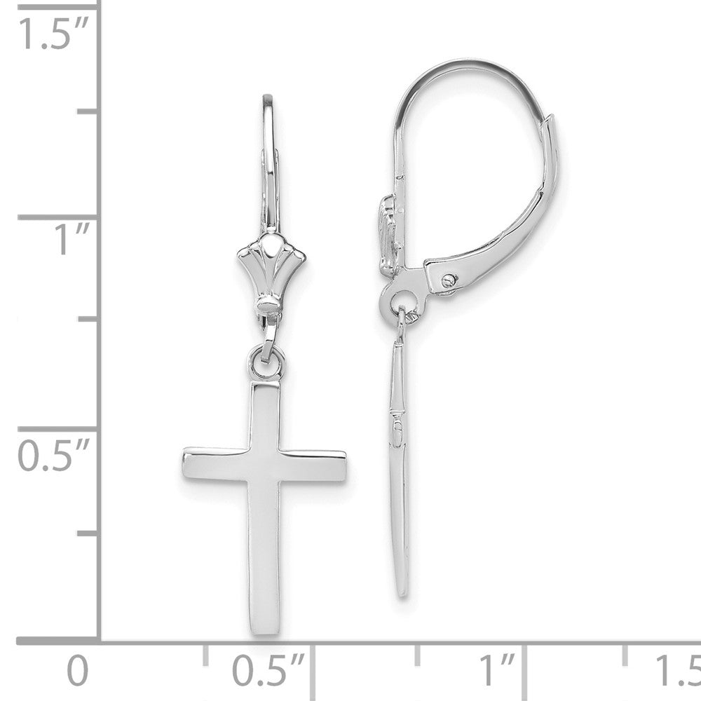 14k White Gold 10.5 mm Polished Cross Leverback Earrings (1.89 grams)