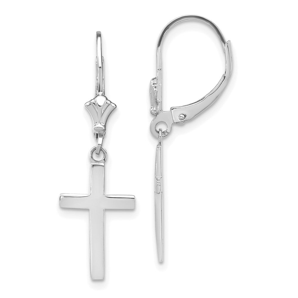 14k White Gold 10.5 mm Polished Cross Leverback Earrings (1.89 grams)