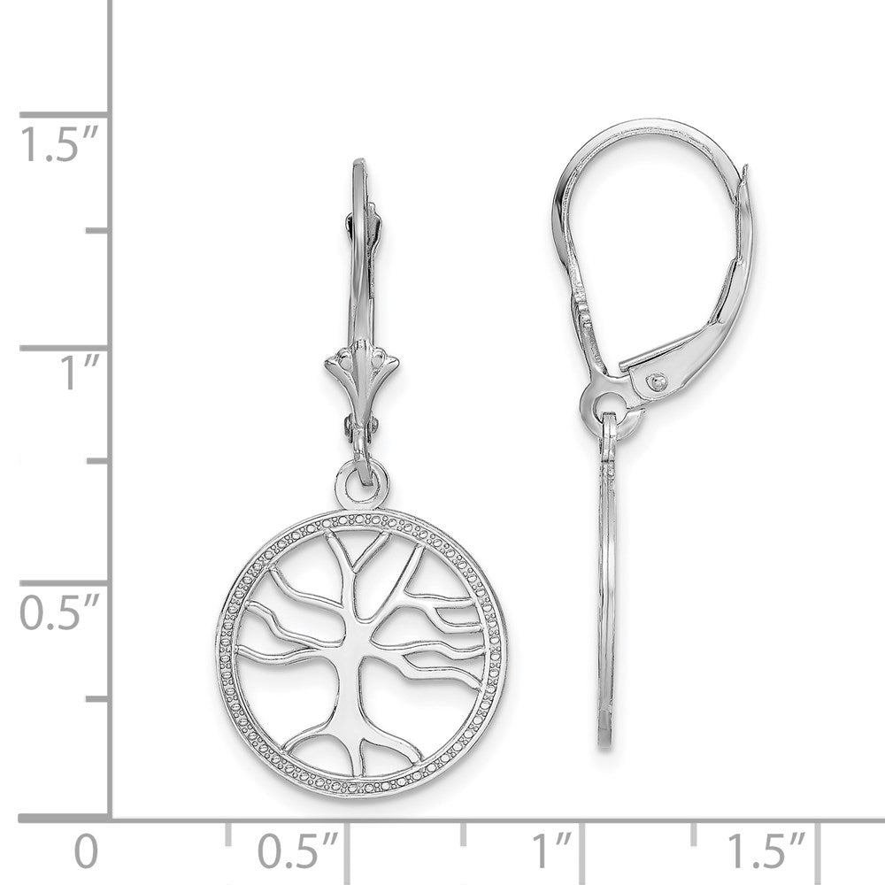 14k White Gold 15 mm Tree of Life In Round Frame Leverback Earrings (2.2 grams)