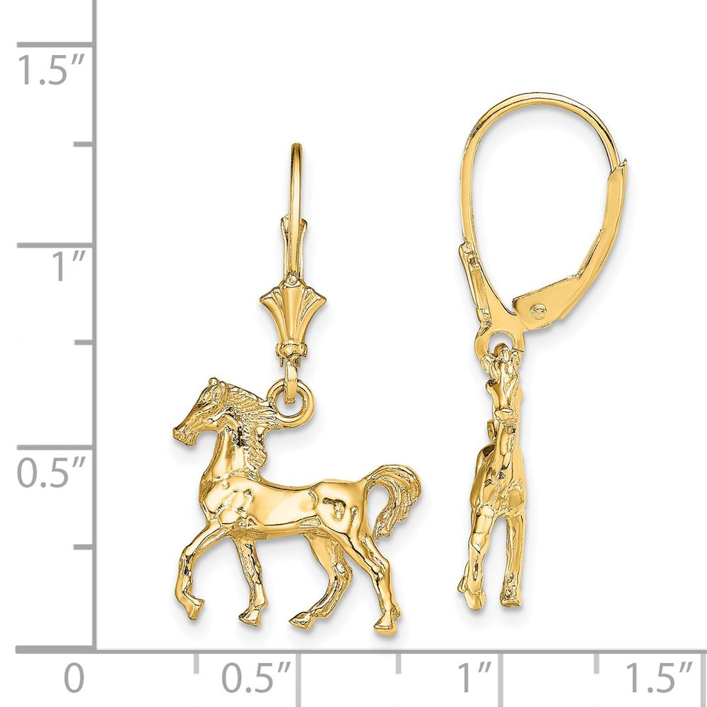 14k Yellow Gold 15.8 mm 3-D Polished Leverback Horse Earrings (3.93 grams)
