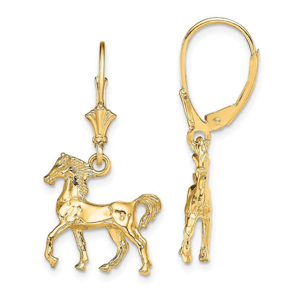 14k Yellow Gold 15.8 mm 3-D Polished Leverback Horse Earrings (3.93 grams)