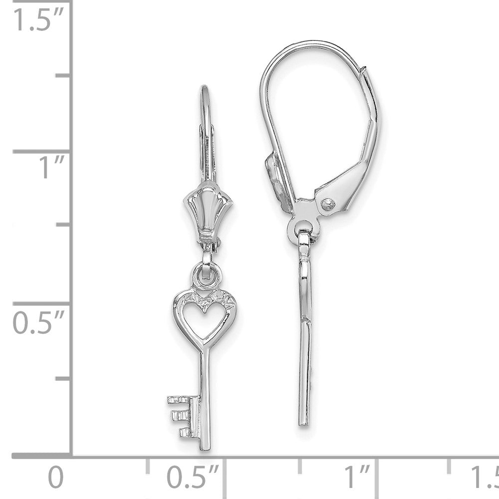 14k White Gold 4.3 mm Polished Heart Key Leverback Earrings (1.08 grams)