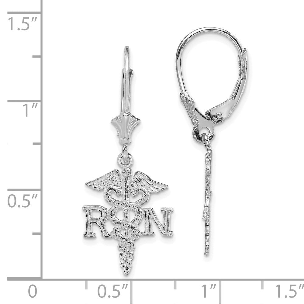 14k White Gold 13.56 mm RN Caduceus Leverback Earrings (1.82 grams)