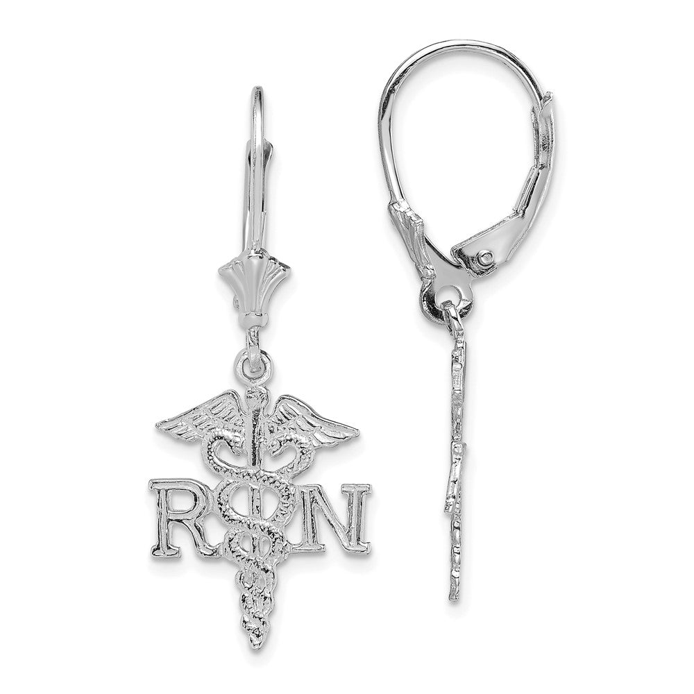 14k White Gold 13.56 mm RN Caduceus Leverback Earrings (1.82 grams)