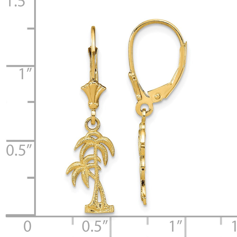 14k Yellow Gold 12.6 mm Palm Tree Leverback Earrings (1.48 grams)