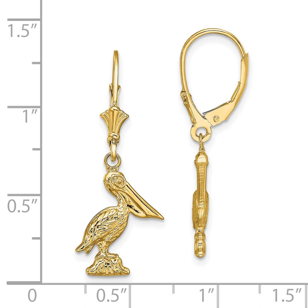 14k Yellow Gold 12.6 mm 3-D Pelican Standing Leverback Earrings (3.19 grams)