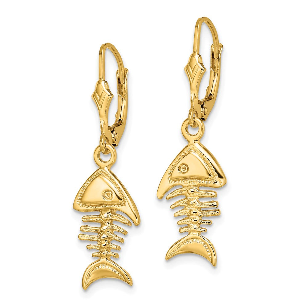 14k Yellow Gold 9.8 mm 3-D Fishbone Leverback Earrings (3.89 grams)