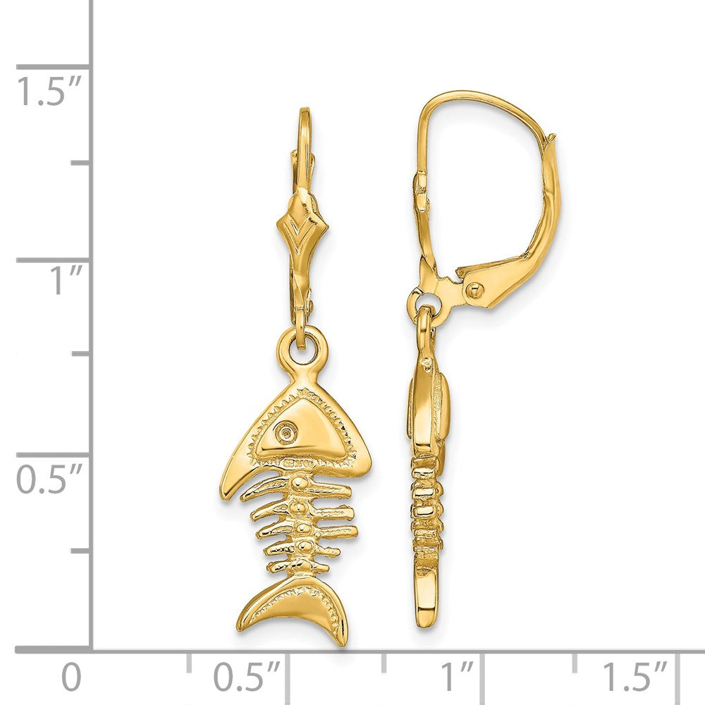 14k Yellow Gold 9.8 mm 3-D Fishbone Leverback Earrings (3.89 grams)